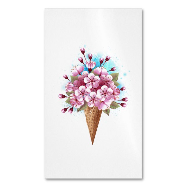 Carte De Visite Magnétique Cône rose Sakura crème glacée gaufre (devant Vertical)