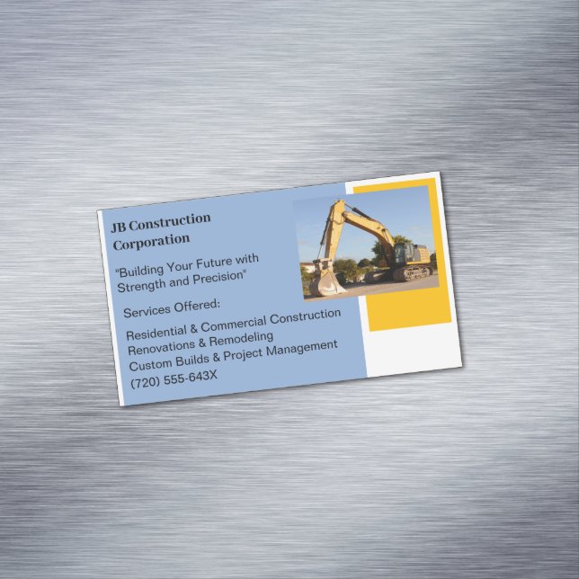 Carte De Visite Magnétique Construction de l'entrepreneur en construction d'u (In Situ)