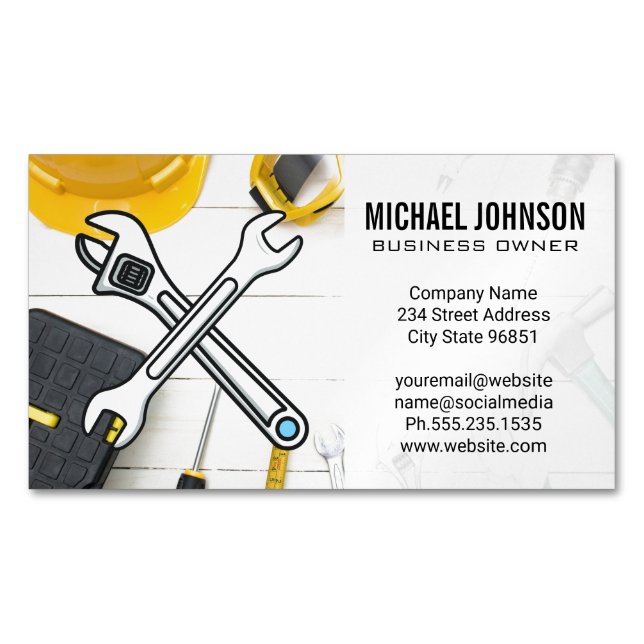 Carte De Visite Magnétique Construction Equipment | Home Repair Hand Tools (devant)