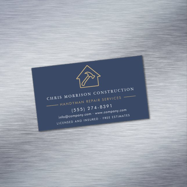 Carte De Visite Magnétique Construction Main d'œuvre Bleu Nuit Or  (In Situ)