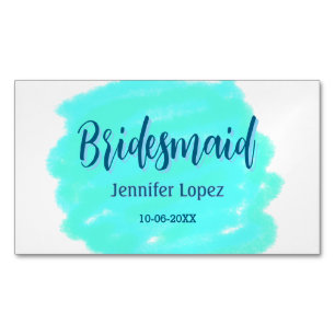 Carte De Visite Magnétique Couleur d'aquarelle bleu clair de Bridesmaid ajout