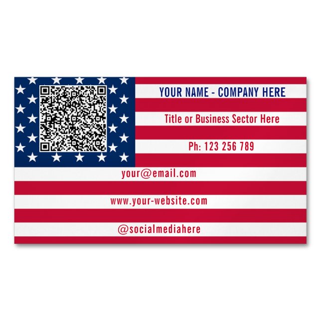 Carte De Visite Magnétique Create Your Own Design QR Code American Flag (devant)