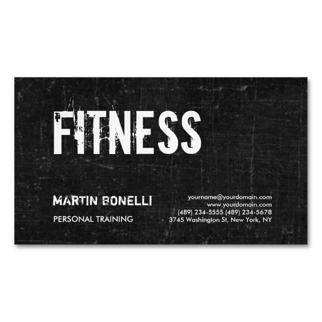 Carte De Visite Magnétique Créative Retro Black Grey Dynamic Personal Trainer (devant)
