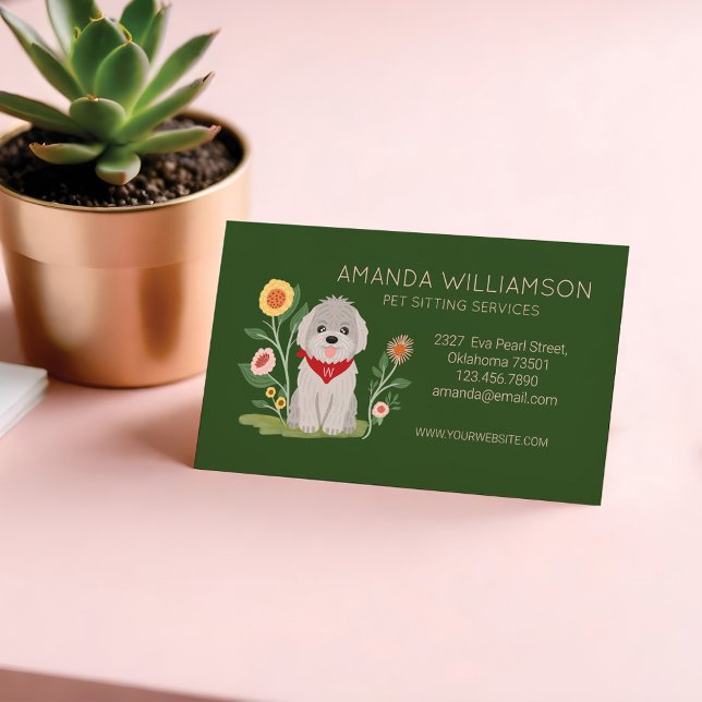 Carte De Visite Magnétique Cute Floral Maltese Poodé Chien Services de soins  (Cute Floral Maltese Poodle Dog Pet Care Services Business Card Magnet)