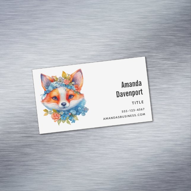 Carte De Visite Magnétique Cute Renard orange avec Couronne florale (In Situ)