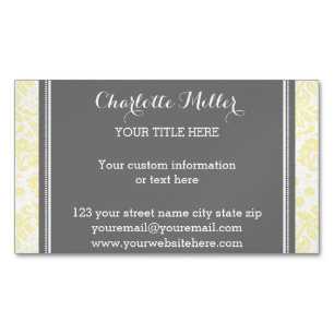 Carte de visite magnétique de damassé grise jaune