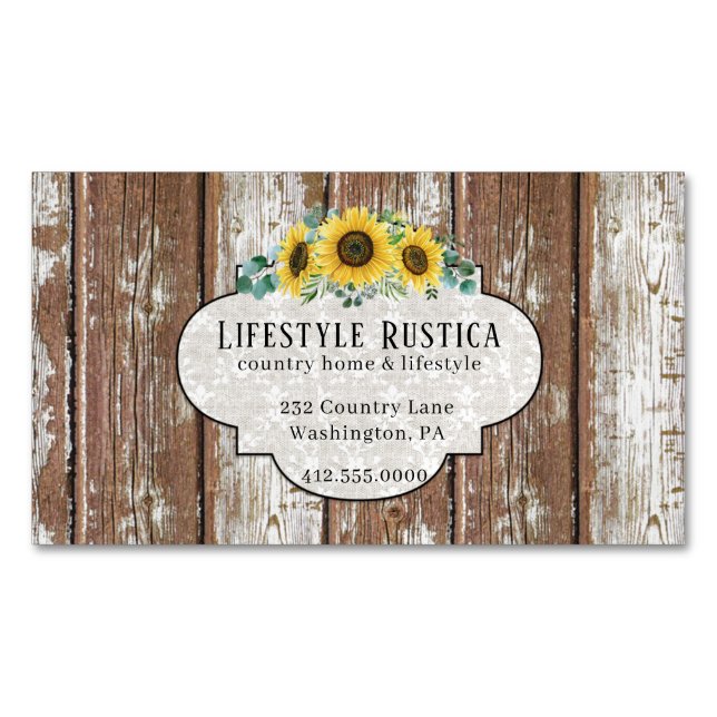 Carte De Visite Magnétique Dentelle rustique en bois Shabby Grunge Tournesol  (devant)