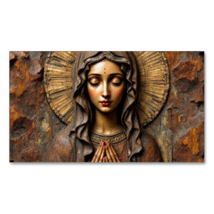Carte De Visite Magnétique Dévotion sculptée Marie en bois
