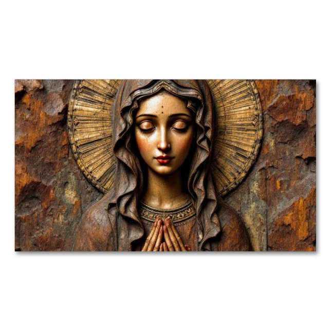 Carte De Visite Magnétique Dévotion sculptée Marie en bois (devant)