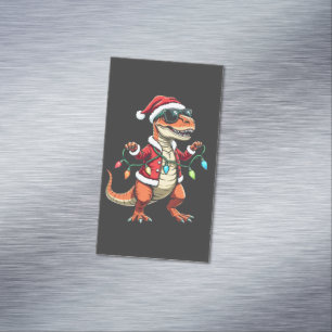 Carte De Visite Magnétique Dinosaure enveloppé de lumières de Noël Santa Hat