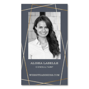 Carte De Visite Magnétique Disposition géométrique et monogramme gris et or