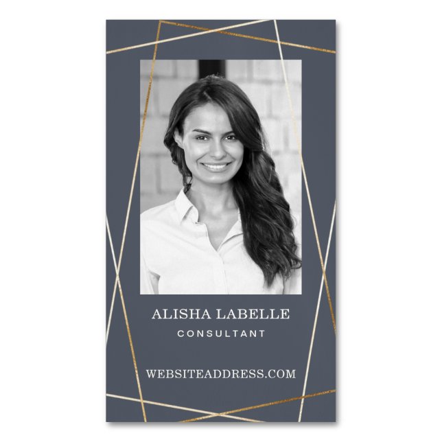 Carte De Visite Magnétique Disposition géométrique et monogramme gris et or (devant Vertical)