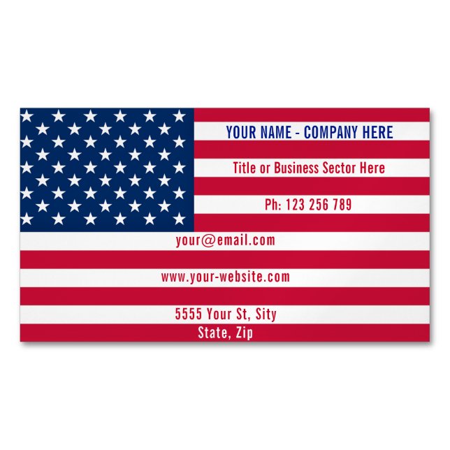 Carte De Visite Magnétique Drapeau USA - Patriotique - Professionnel personna (devant)
