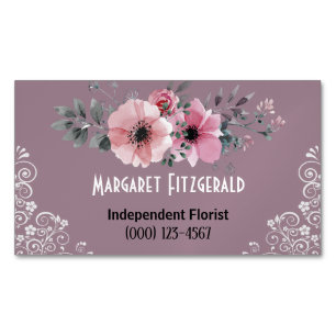 carte de visite magnétique du fleuriste rose Dusty