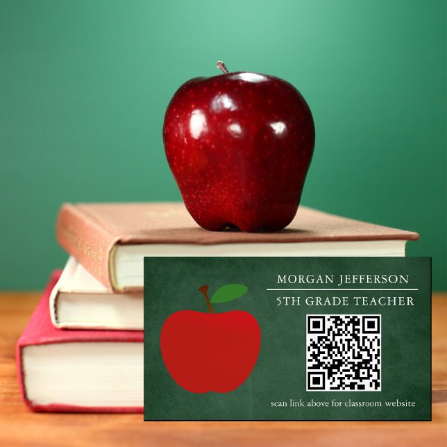 Carte De Visite Magnétique École enseignant Rouge Pomme Chalkboard QR Code (Créateur téléchargé)