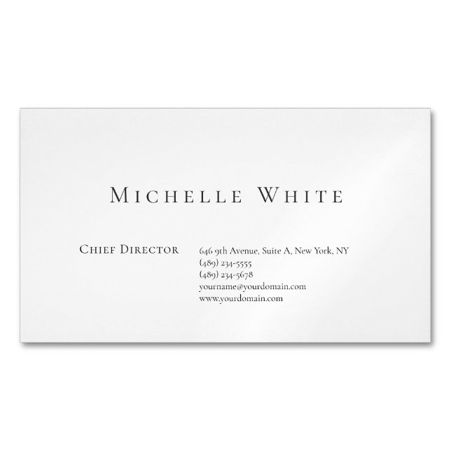 Carte De Visite Magnétique Élégant Blanc Moderne Professionnel Simple (devant)