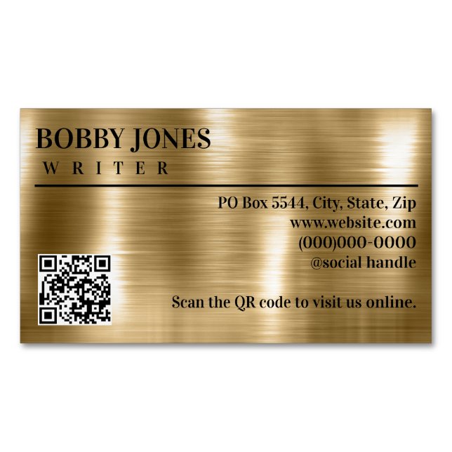 Carte De Visite Magnétique Élégant brossé Gold Foil Metallic QR Code (devant)