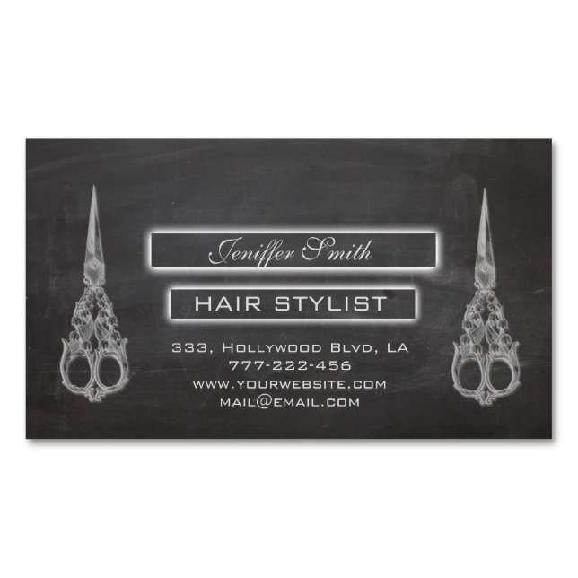 Carte De Visite Magnétique Elégant chic ciseaux chalkboard chichlist (devant)