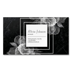 Carte De Visite Magnétique Elégant floral et marbre noir