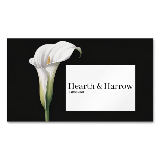 Carte De Visite Magnétique Élégant Lys calla blanc Fleur noire (devant)