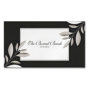 Carte De Visite Magnétique Élégant Minimaliste Beige Feuille Branche Noir