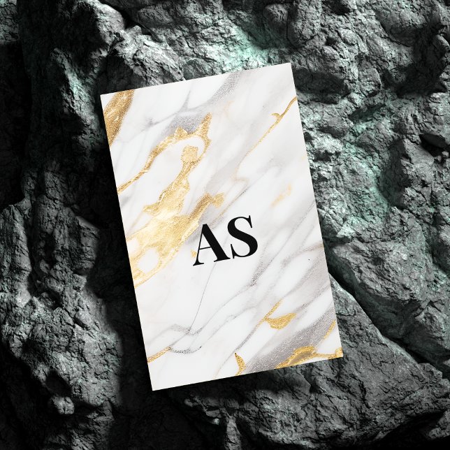 Carte De Visite Magnétique Élégant monogramme de marbre blanc en faux parties (Créateur téléchargé)