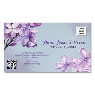 Carte De Visite Magnétique Elegant Purple Watercolor Wedding Planner Logo