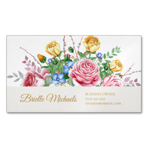 Carte De Visite Magnétique Élégant rose et jaune Rose de printemps