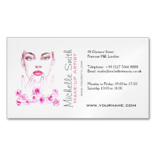 Carte De Visite Magnétique Elégant rose Roses Floral Aquarelle Beauté Salon