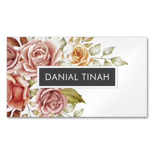 Carte De Visite Magnétique Elégante aquarelle florale (devant)