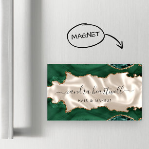 Carte De Visite Magnétique Emerald Green Agate Gold Parties scintillant Luxe