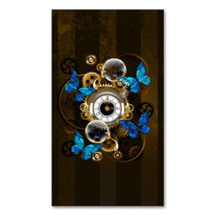 Carte De Visite Magnétique Engrenages Steampunk et papillons bleus