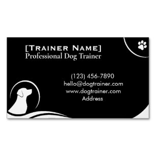 Carte De Visite Magnétique Entraîneur de Chien Minimaliste Élégant Noir & Bla