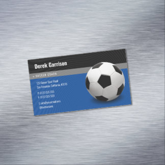 Carte De Visite Magnétique Entraîneur de soccer bleu profond | Instructeur sp