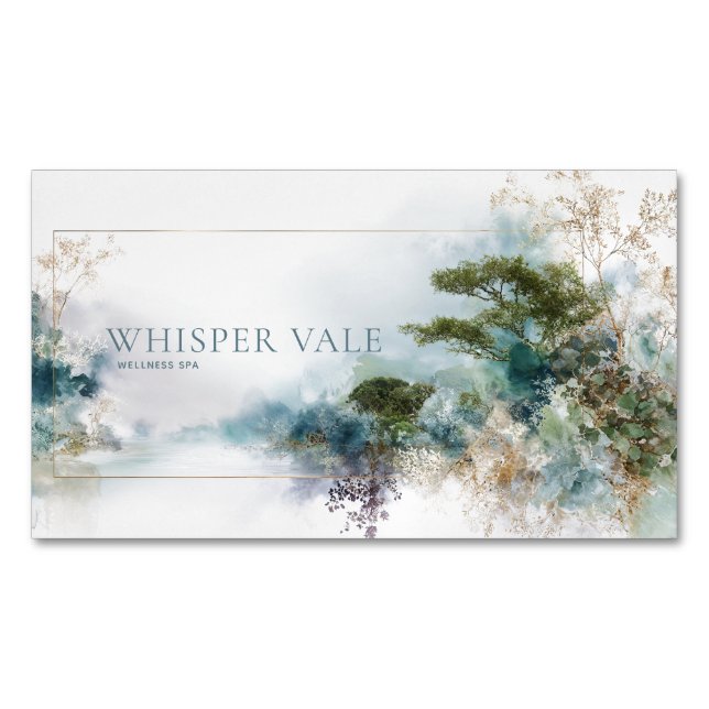 Carte De Visite Magnétique Ethereal Teal Gold Watercolor Landscape (devant)
