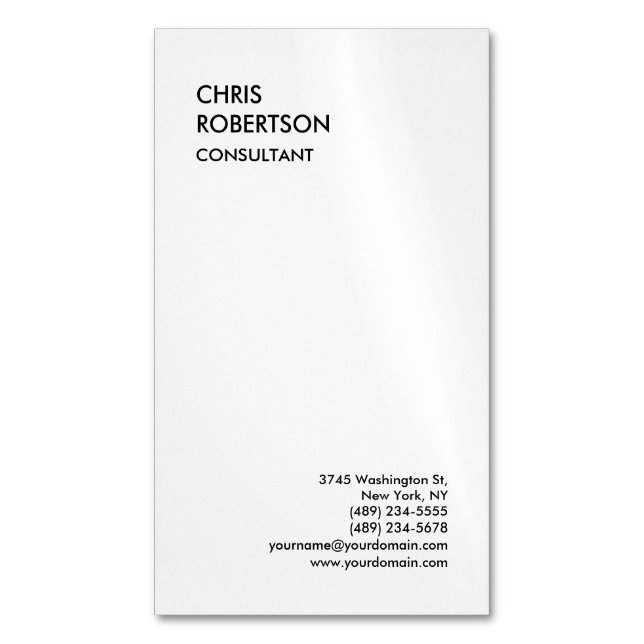 Carte De Visite Magnétique Exclusive Spéciale Noir Blanc Moderne Unique (devant Vertical)