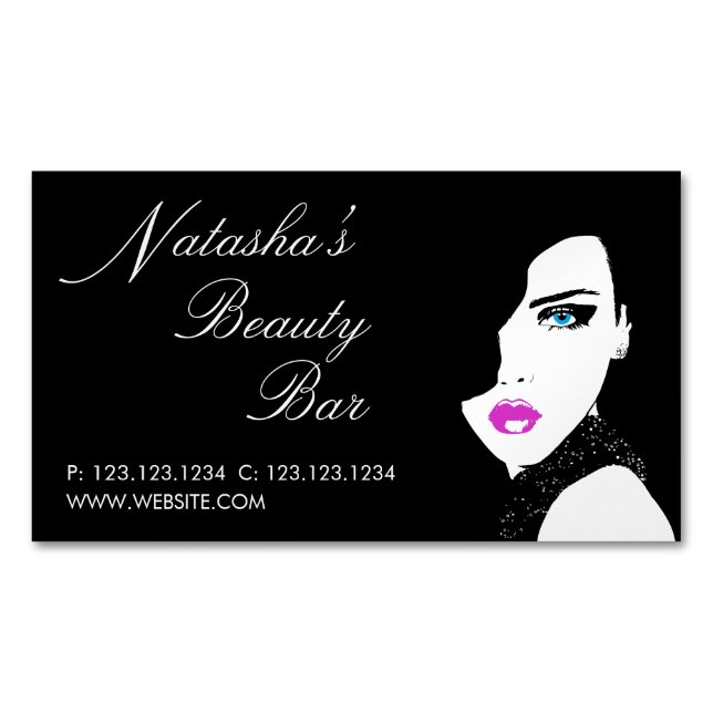 Carte De Visite Magnétique Fashion Girl Black Rose Beauty Bar (devant)