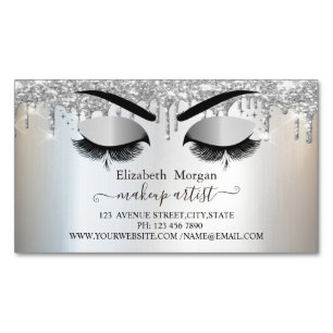Carte De Visite Magnétique Faux-Cils Silver Glitter Drips, Artiste Maquilleus