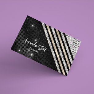 Carte De Visite Magnétique Faux de cristal argent et noir Personnalisé