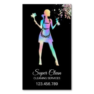 Carte De Visite Magnétique Femme de ménage holographique Services de nettoyag