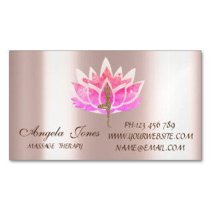 Carte De Visite Magnétique Fille de yoga professionnelle fleur de lotus rose