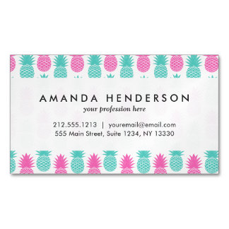 Carte De Visite Magnétique Fille rose Turquoise à ananas Motif