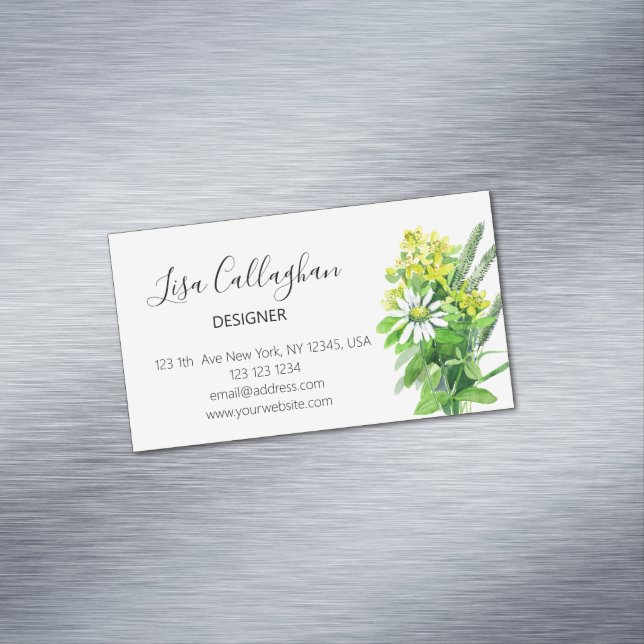 Carte De Visite Magnétique Fleur sauvage blanc et jaune (In Situ)