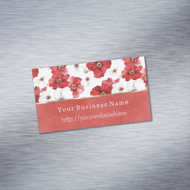 Carte De Visite Magnétique Fleurs Rouges Blanches Nom commercial site web (In Situ)