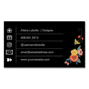 Carte De Visite Magnétique Fleurs sauvages floraux vibrants et abeille de