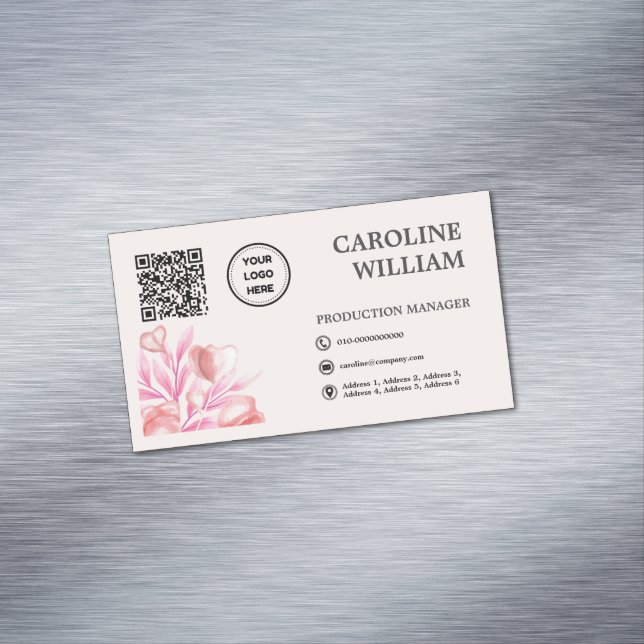 Carte De Visite Magnétique Floral Elegant QR Code Business Logo (In Situ)