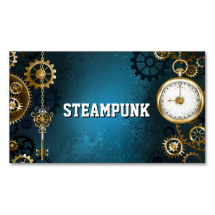 Carte De Visite Magnétique Fond turquoise Steampun avec engrenages