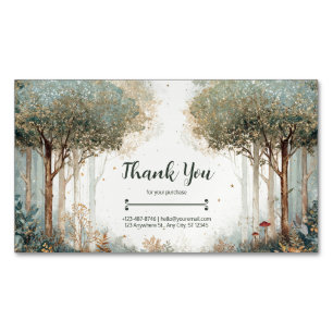 Carte De Visite Magnétique Forêt Enchantée Aquarelle Paillettes Dorées