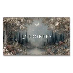 Carte De Visite Magnétique Forêt Éthérée Nuit Étoilée au Clair de Lune Flore 