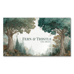 Carte De Visite Magnétique Forêt Majestueuse Arbre Ancien Vert Teal Aquarelle